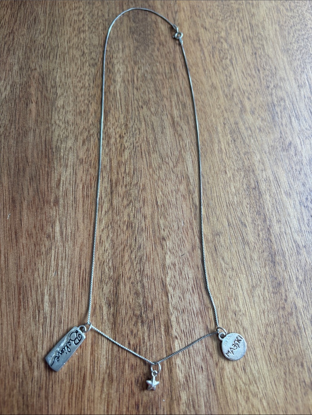 Silver-Tone Star Pendant Necklace with Engraved Tag Charms